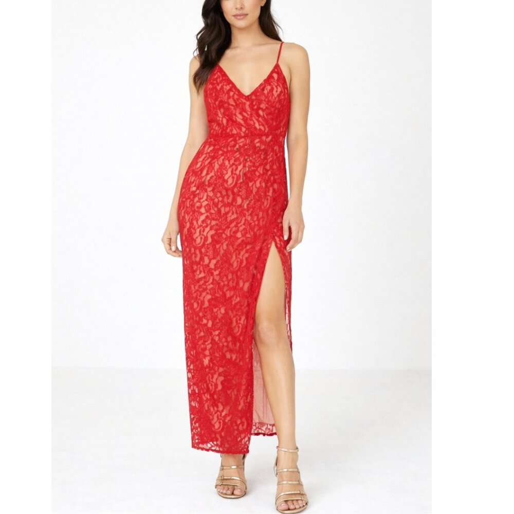 NBD x REVOLVE Womens Georgia Gown Lace Dress in Red Size XS Side-Slit Backless